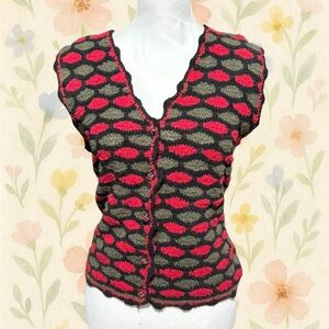 Vintage Studio Marisa Christina Textured Knit Sweater Vest Button Front M Wool